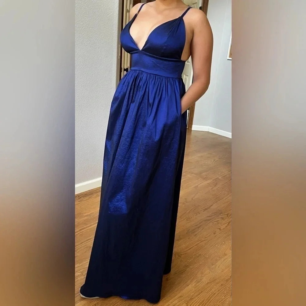 Windsor Full Length Iridescent Royal Blue formal dress with POCKETS!! View 2